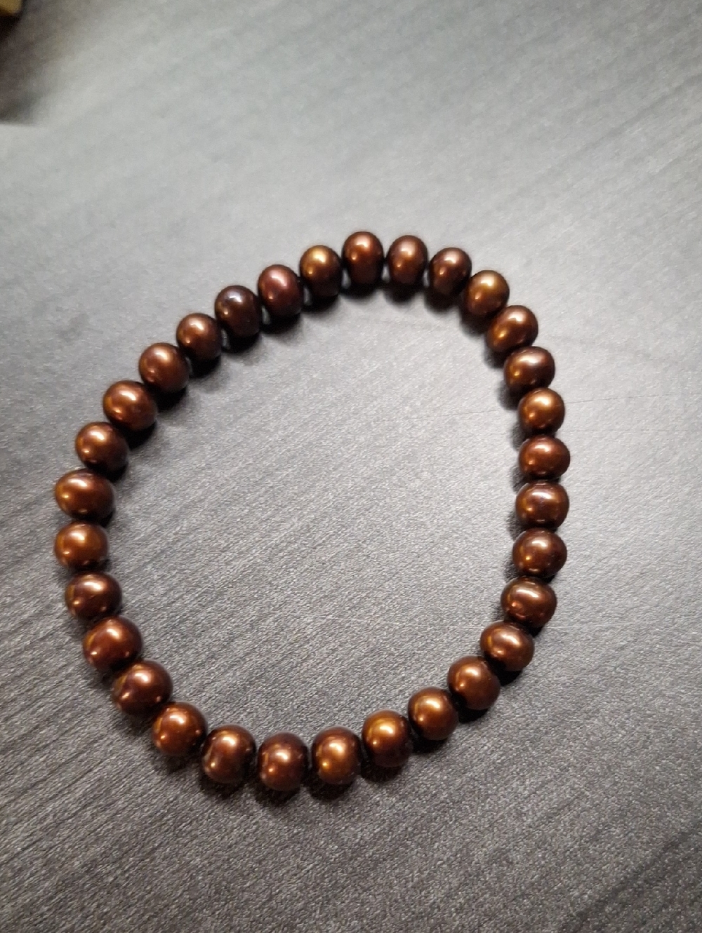 Glossy Minimalist Chocolate Brown Pearl‎ Stretch Bracelet